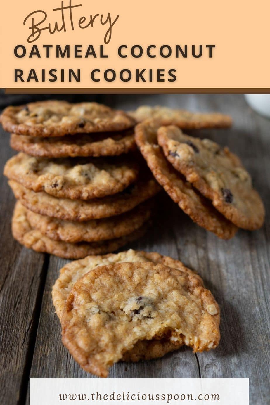 A pinterest pin showing a pile oatmeal cookies