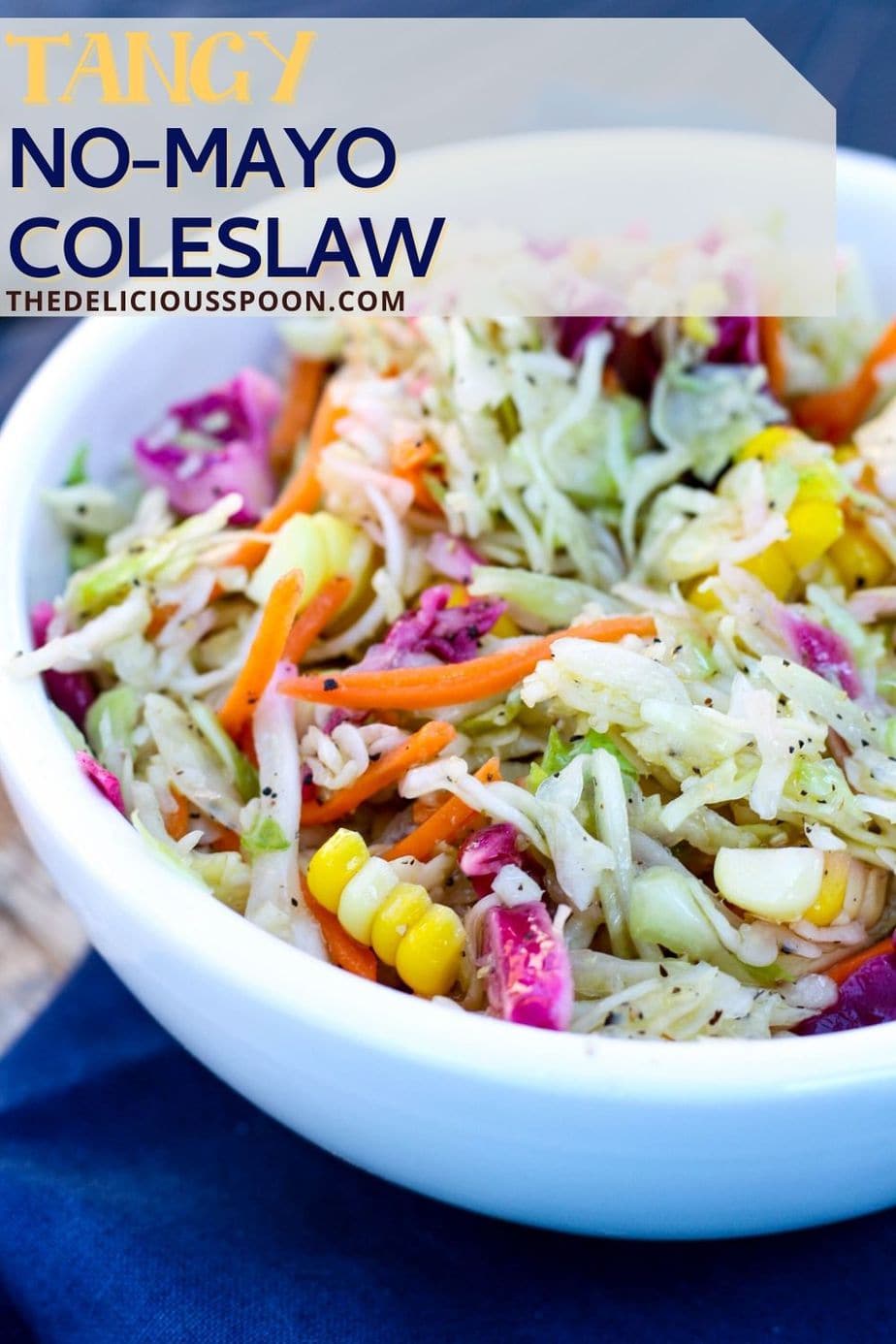 Pinterest pin of a healthy vinegar based coleslaw