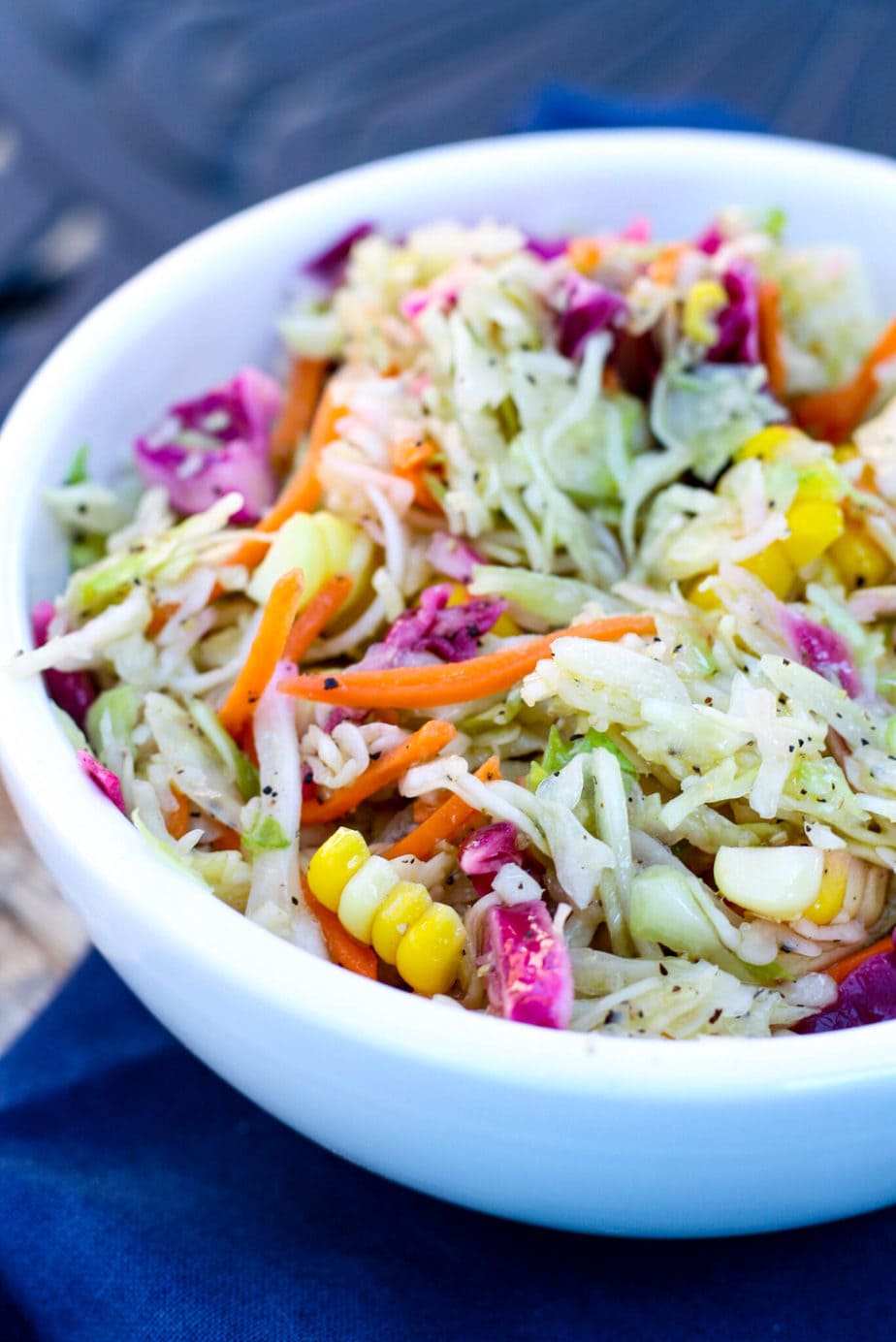 A bowl of coleslaw without mayo