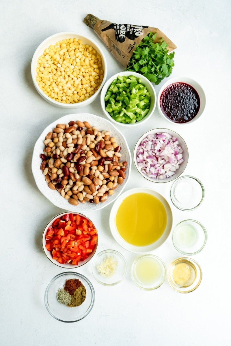 Ingredients for a Mexican-inspired 4-bean salad