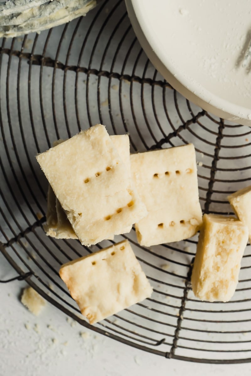 Overhead shot of shortbread cookie squares.