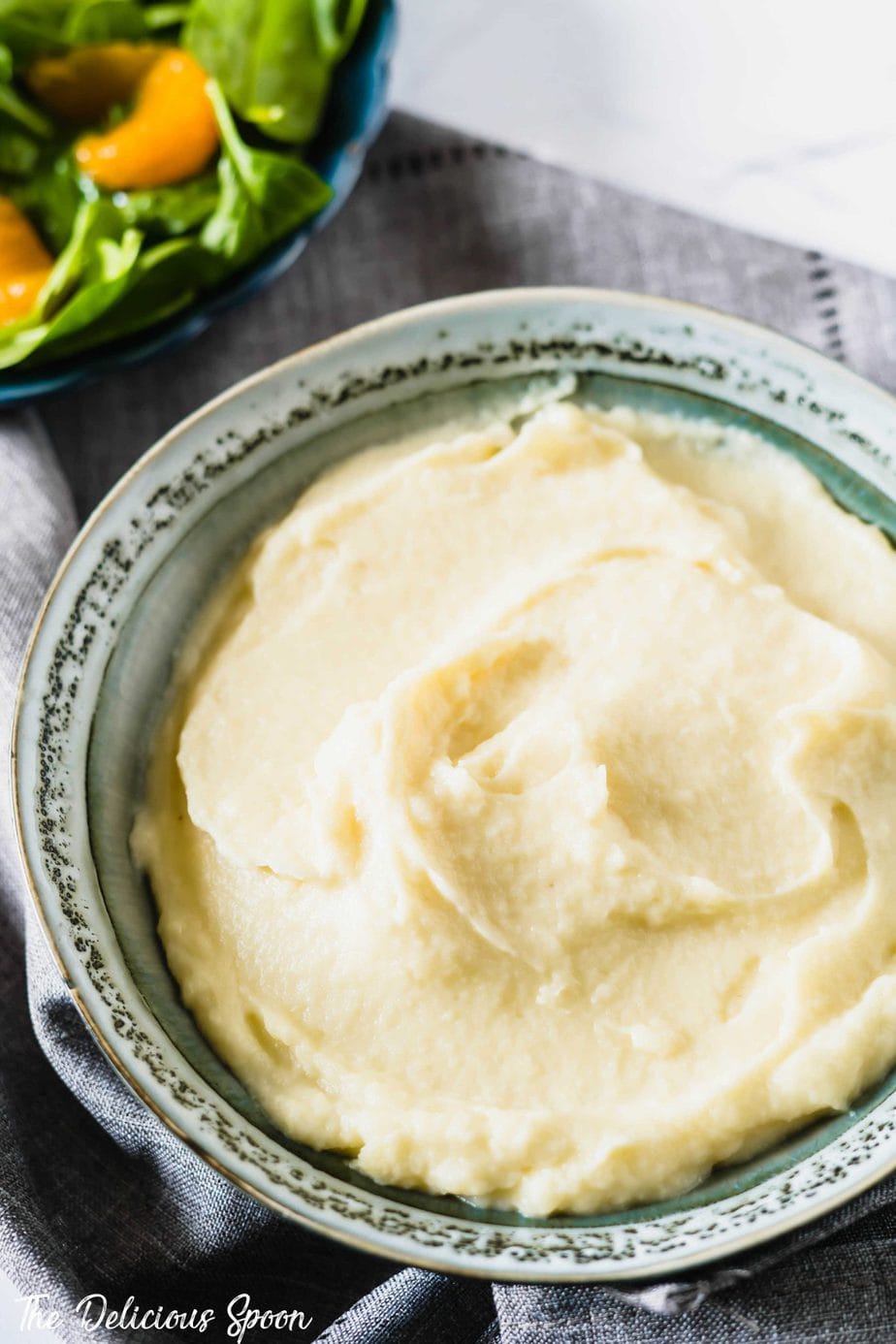 Close up of a bowl of pureed parsnips