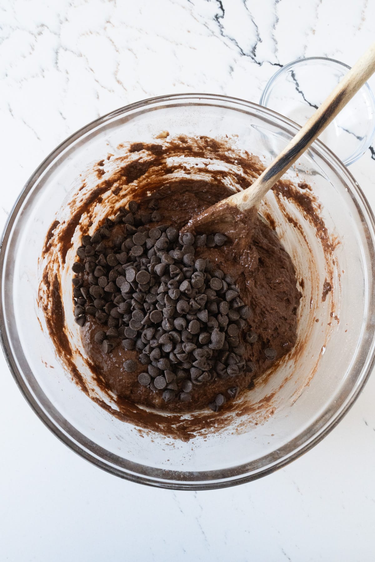 Batter for double chocolate chip banana muffins.