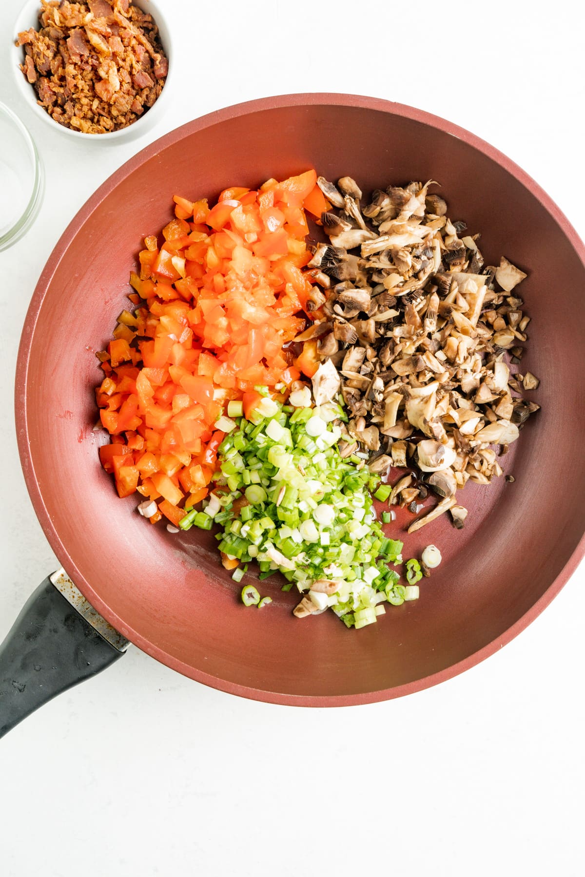 Chopped veggies in a pan.