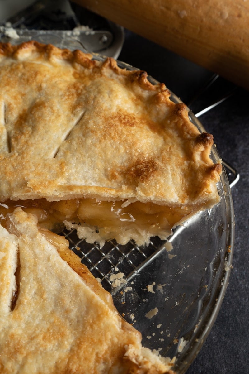 A slice missing from an easy flaky pie crust recipe.