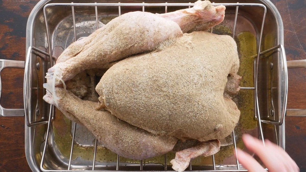 A herb covered turkey for roasting