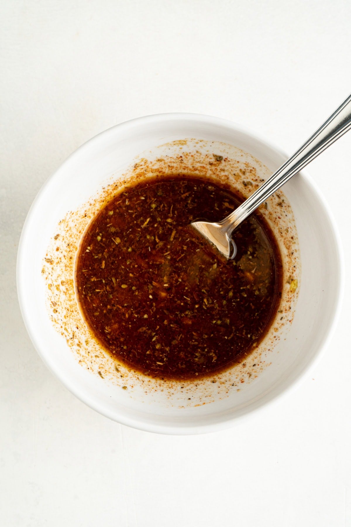 Flank steak marinade for fajitas in a bowl.