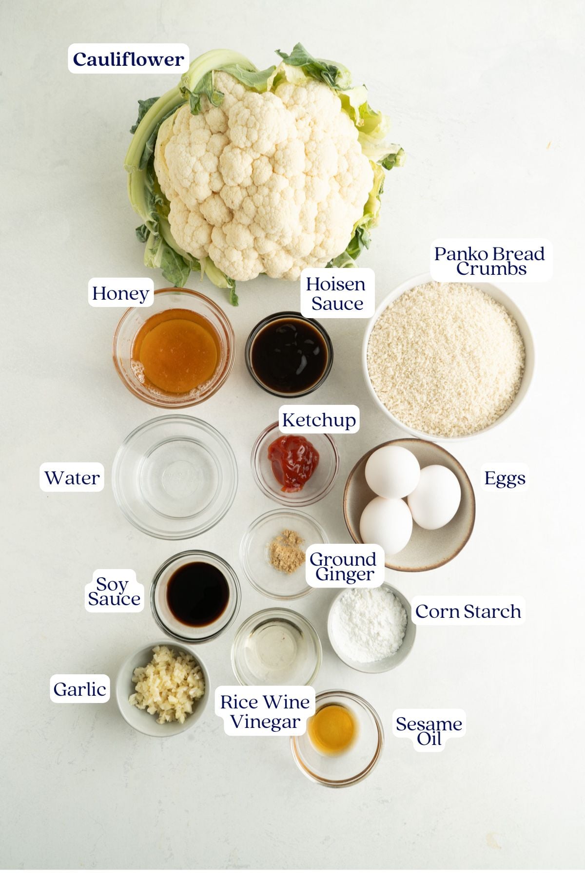 Labeled Asian Cauliflower Wing ingredients.
