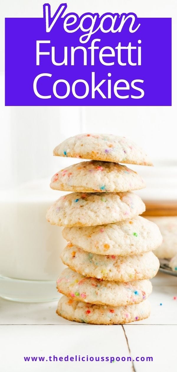 Pinterest pin showing a stack of funfetti cake cookies.