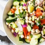Overhead picture of a chopped caprese salad