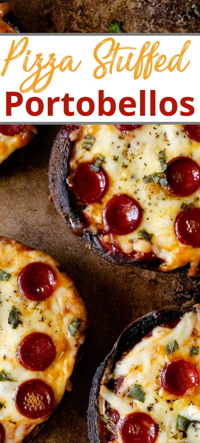 Pinterest pin showing portobello mushroom pizzas