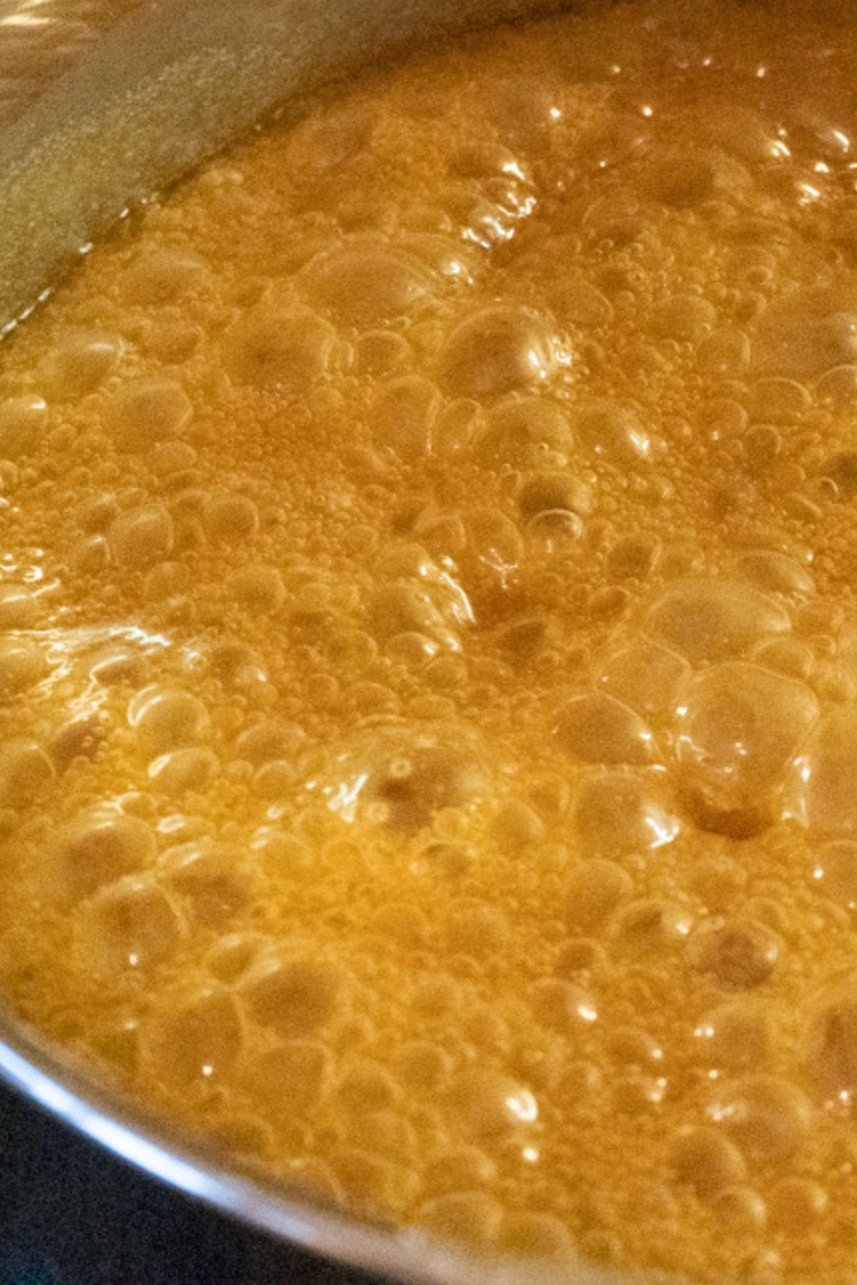 Boiling candy in a pot.