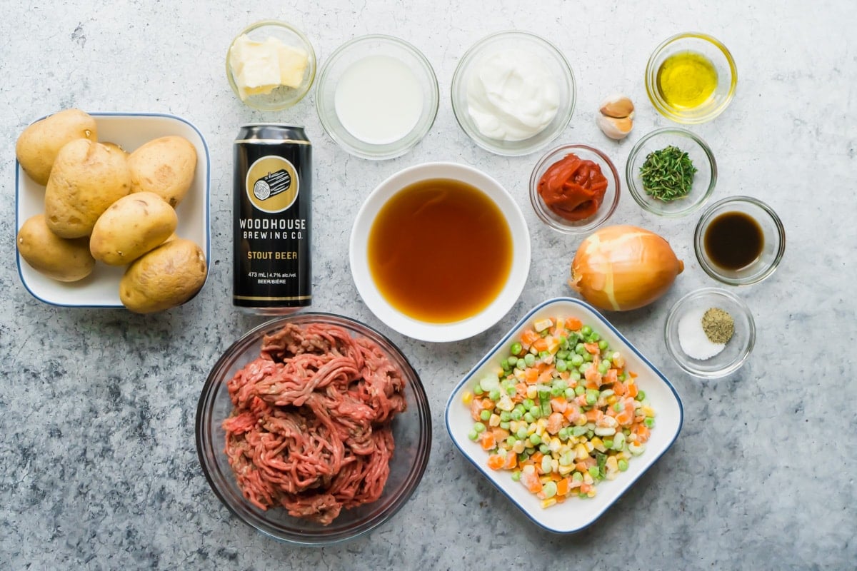 Ingredients for an easy cottage pie recipe