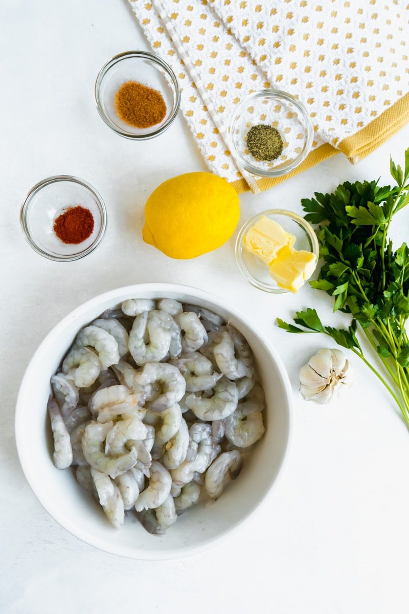 Ingredients for buttery lemon garlic shrimp