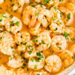 Garlic shrimp in a pan.
