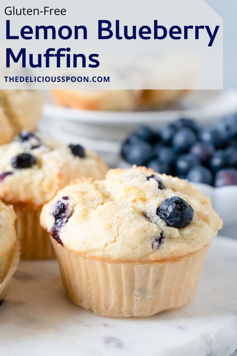 Pinterest pin showing a lemon blueberry muffin.