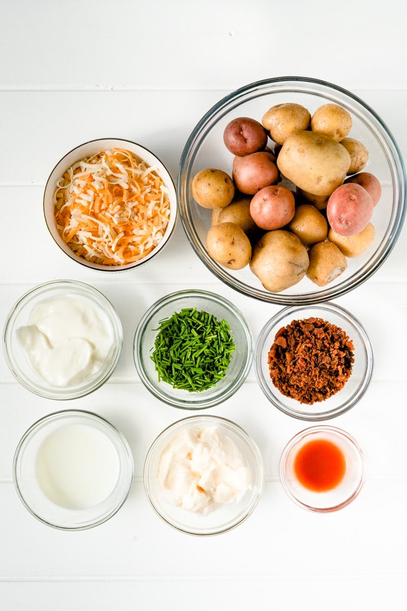 Potato salad recipe ingredient made with all your favourite baked potato toppings