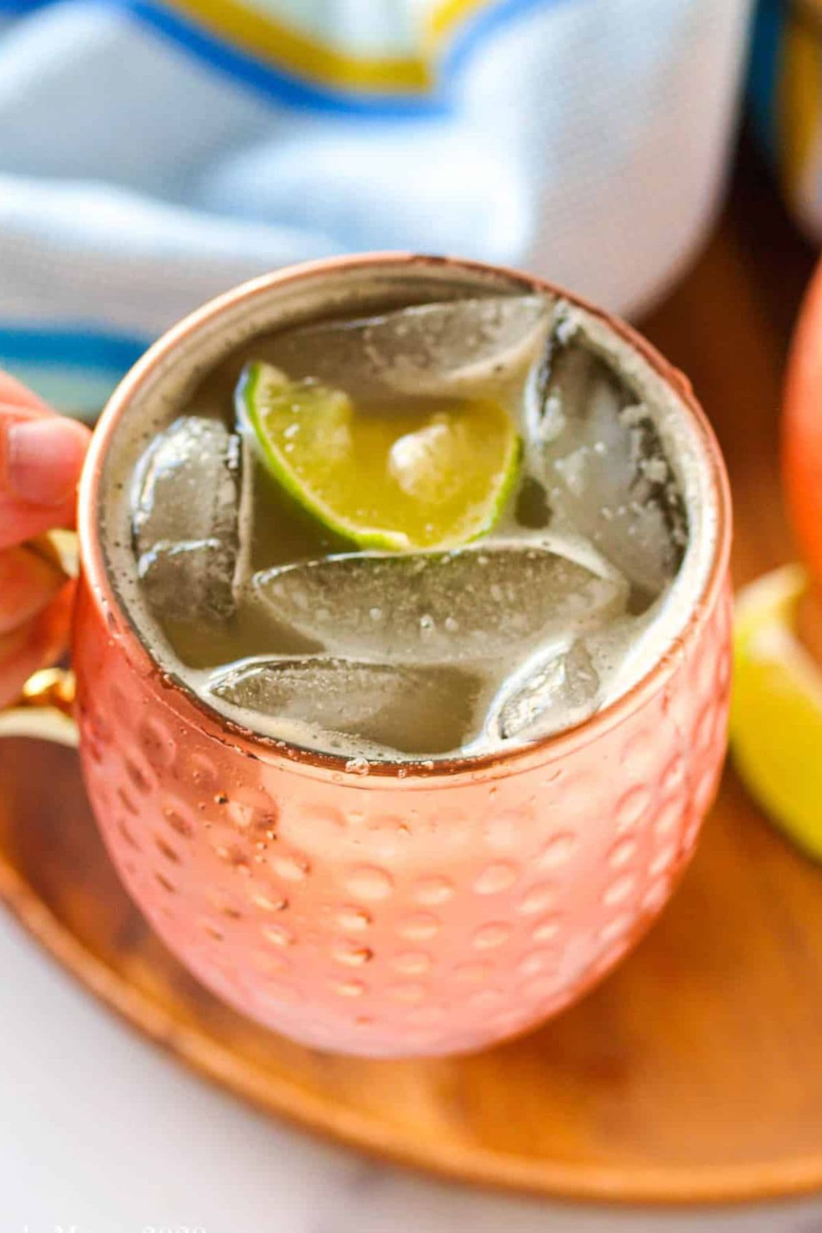 A kombucha sour recipe in a copper cup.