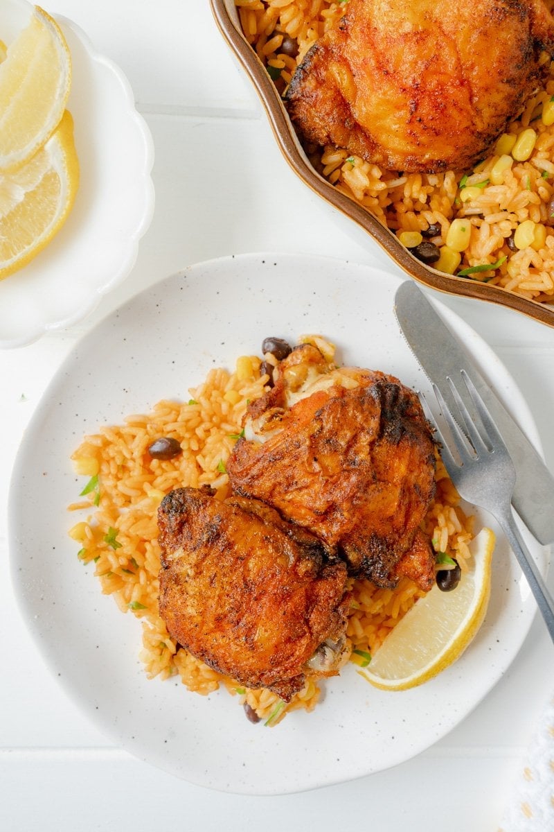 The Juiciest Crispy Chicken Thighs Made with baking powder.