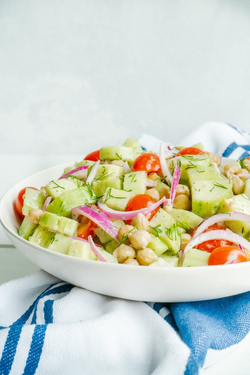 Cucumber Salad served in a white bowl