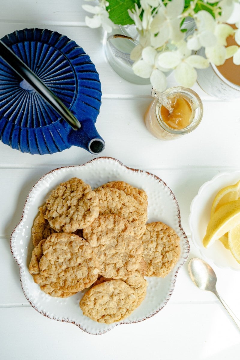 overhead view of a plate of cookies