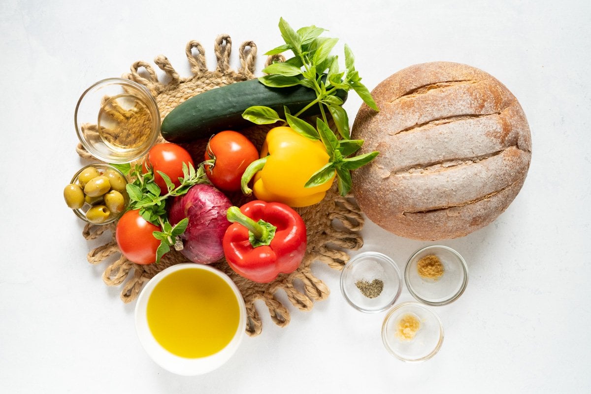 Ingredients used to make the Italian Panzanella Salad