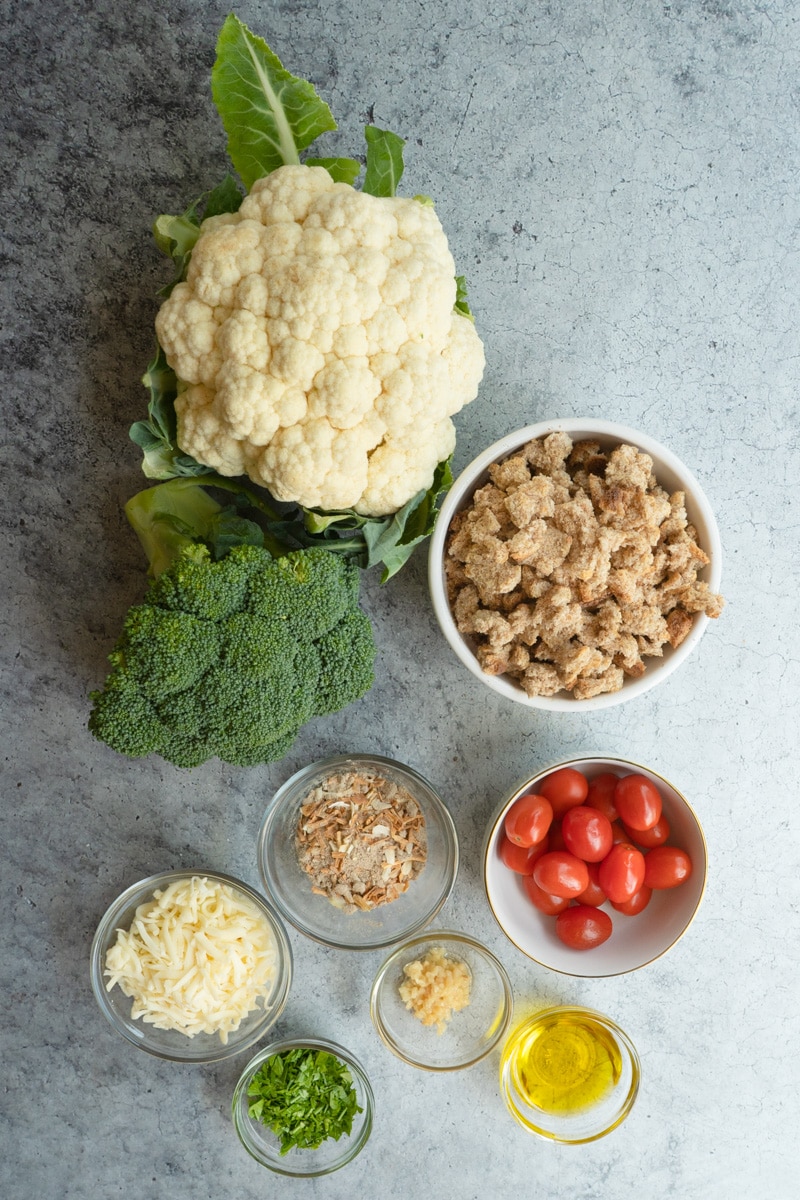 Ingredients for a Broccoli Cauliflower and Cheese Bake