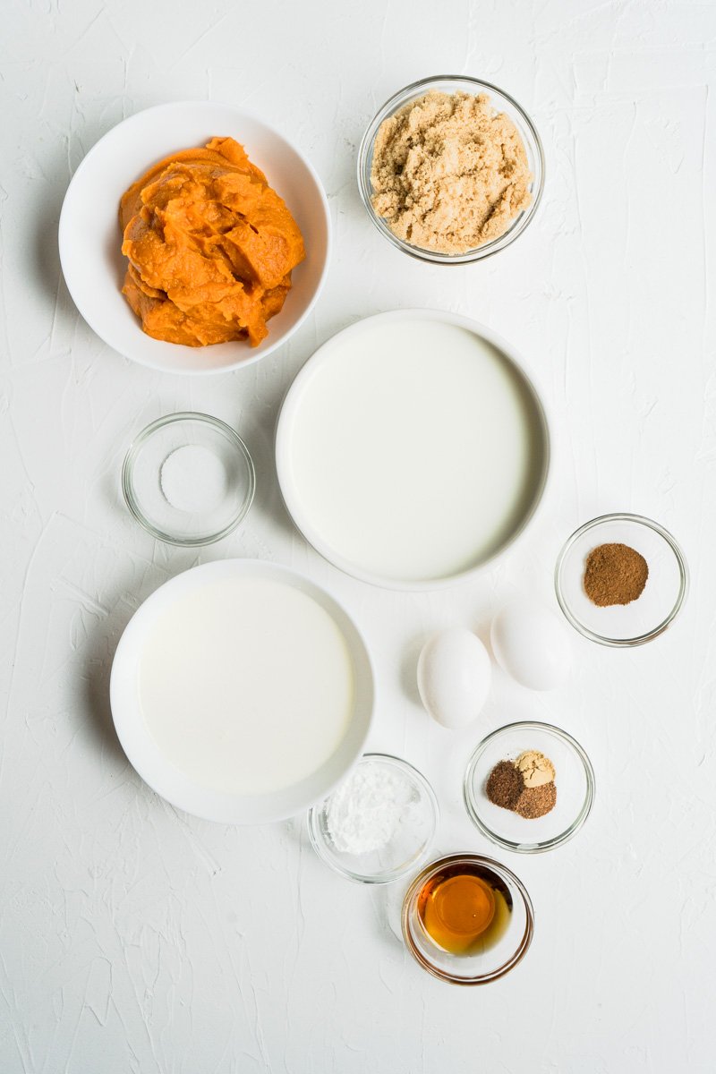 Ingredients for a crustless pumpkin pie recipe