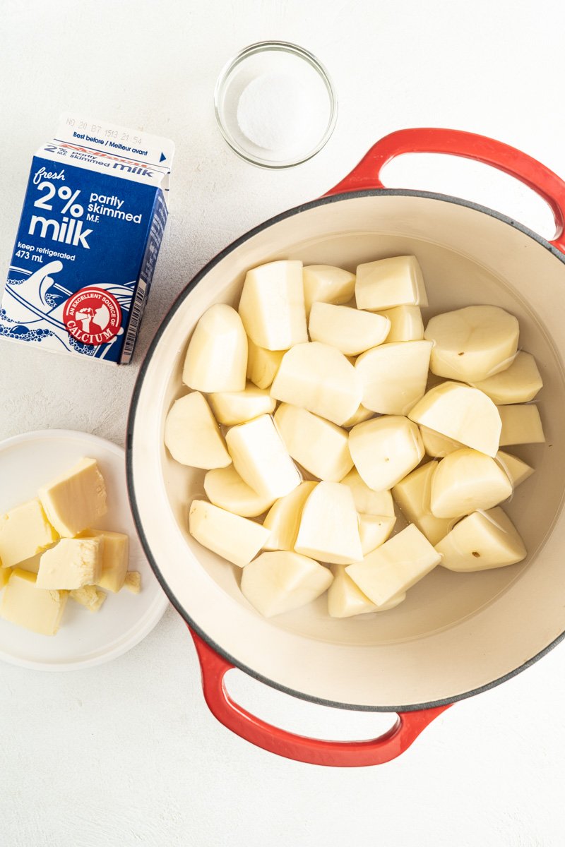 Ingredients for a homemade mashed potato recipe