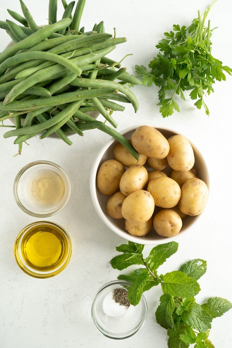 Ingredients for a green bean potato salad recipe