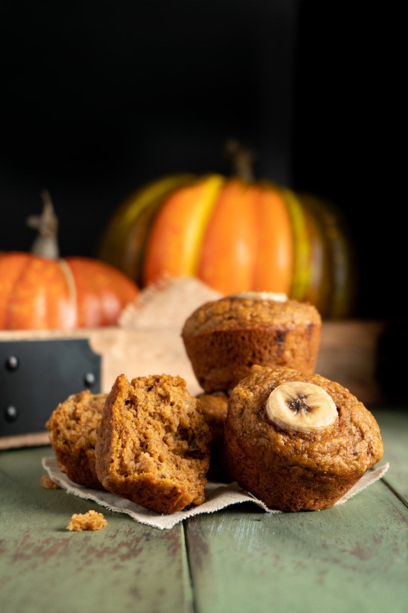 A plate of healthy pumpkin banana muffins.