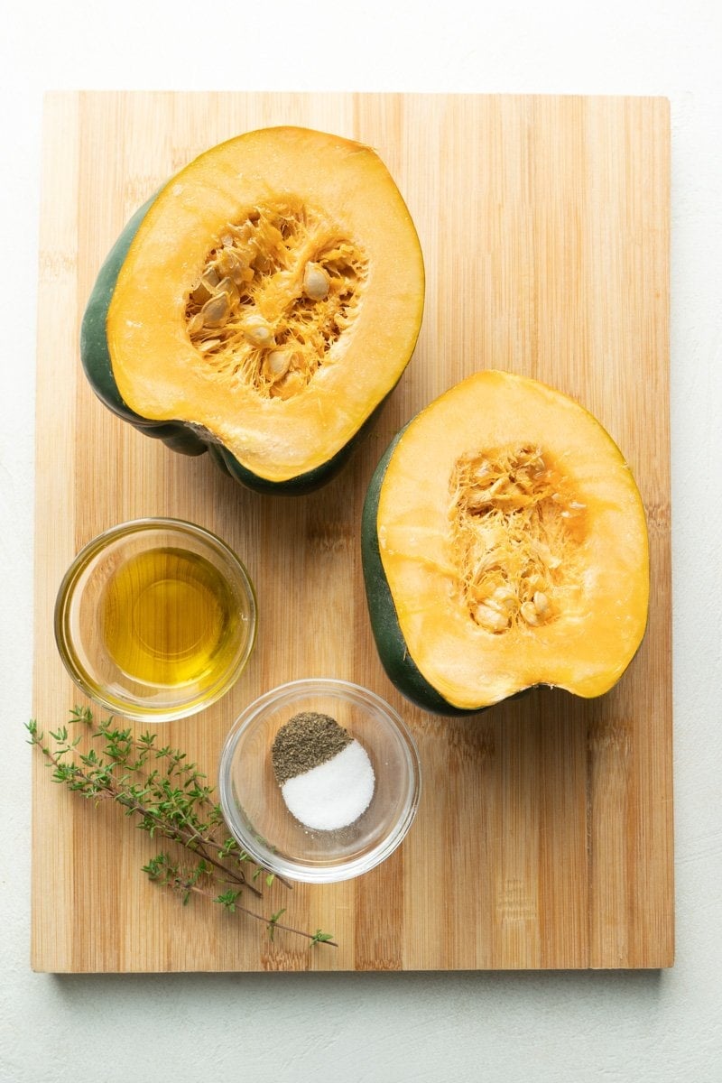 A sliced acorn squash for acorn squash in air-fryer