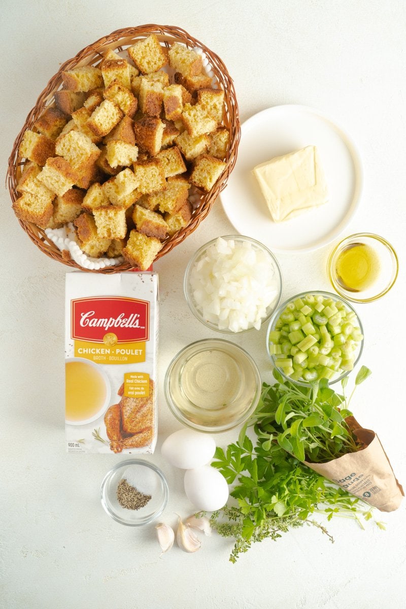 Ingredients for an easy cornbread stuffing