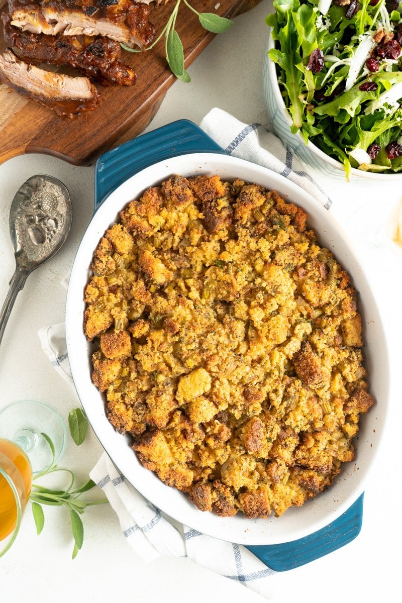 GF Cornbread stuffing on a table
