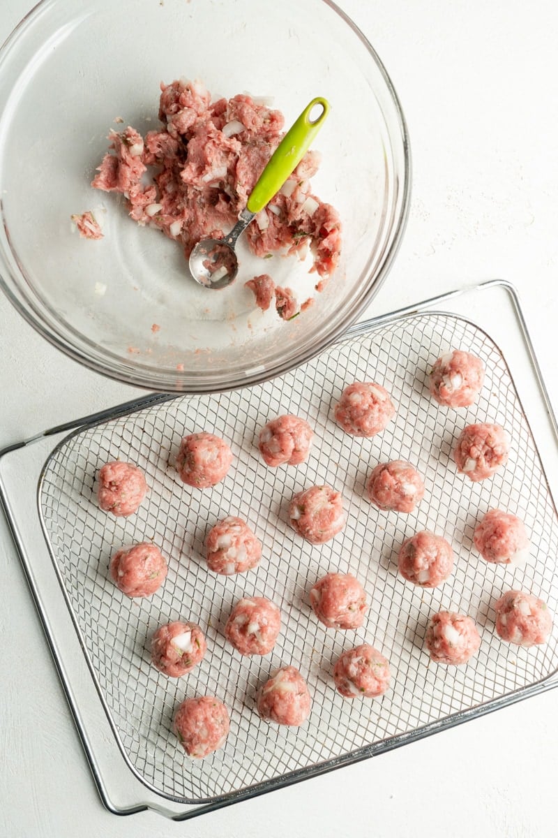 raw turkey meatballs to be made in an air fryer