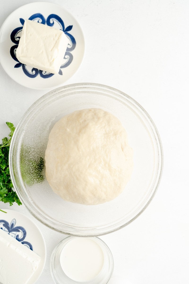 Raw bread dough in a bowl