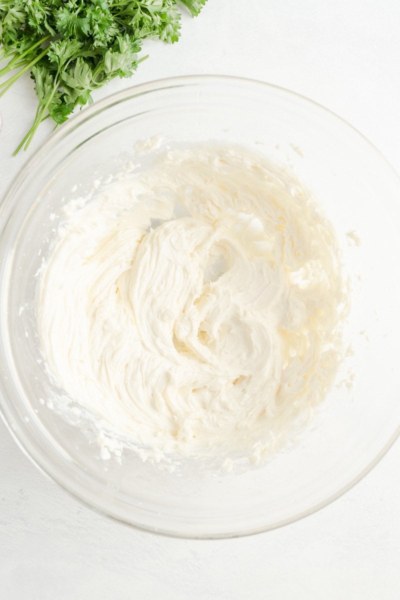 Whipped cream cheese in a bowl.