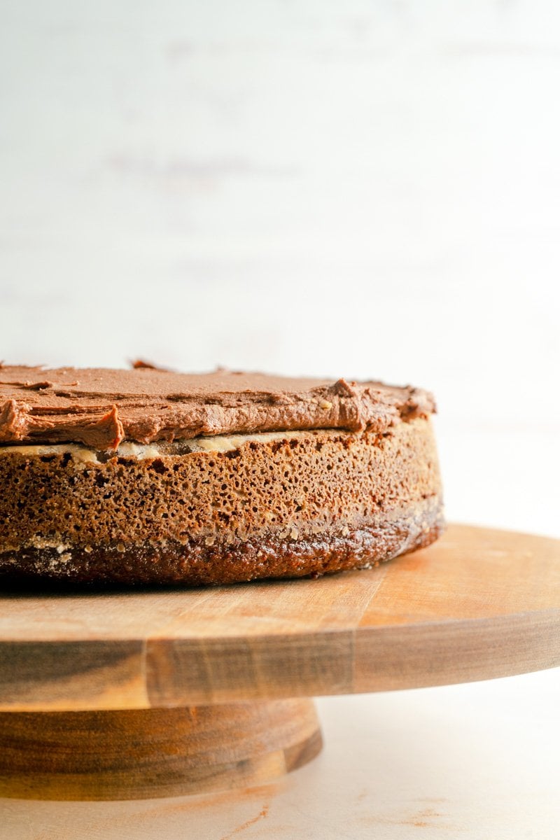 A single layer of an easy chocolate orange cake.