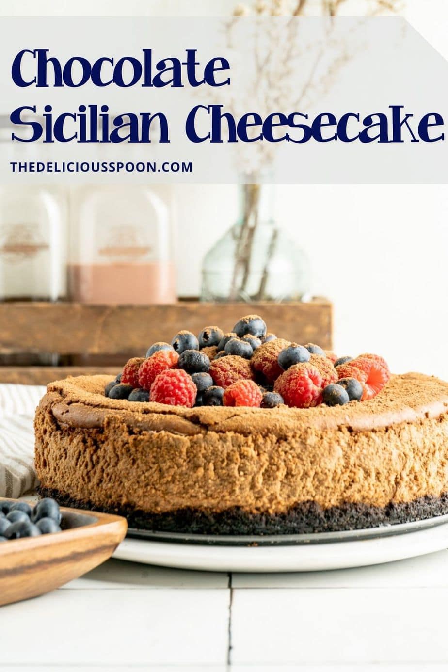 A pinterest pin for a chocolate Sicilian Cheesecake.