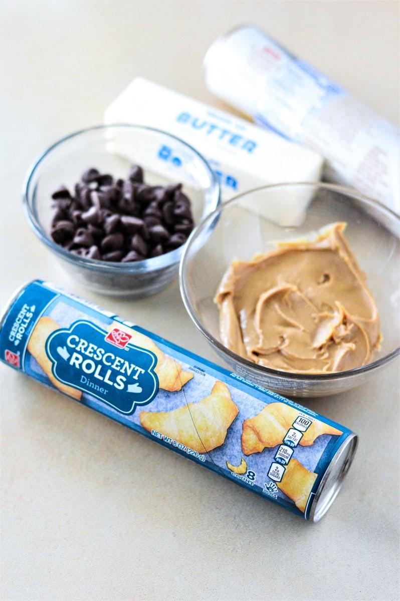 Ingredients for making cruffins flavoured with peanut butter and chocolate chips