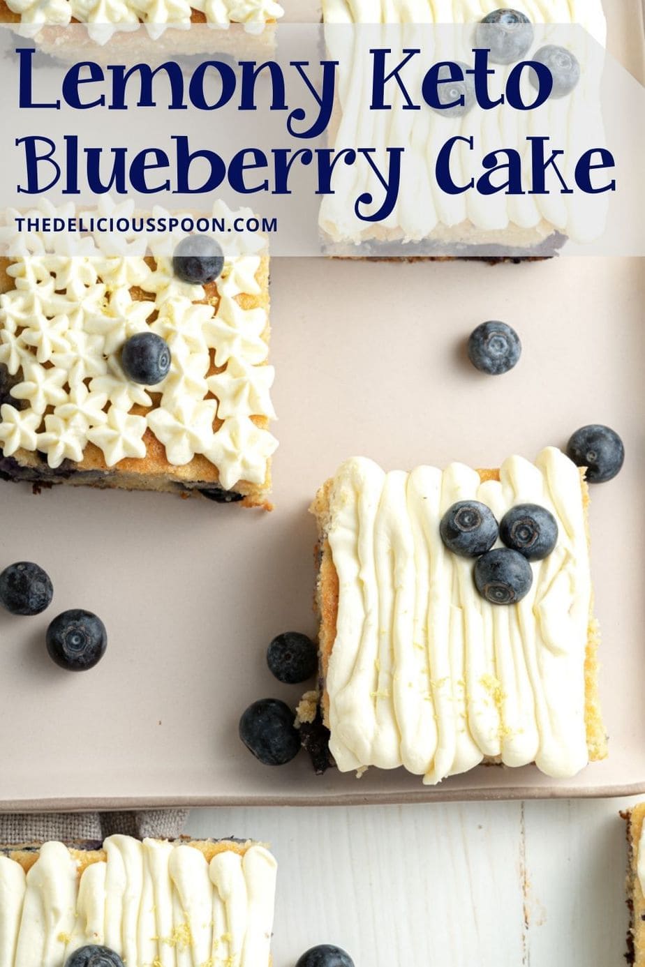 Pinterest pin for a lemon keto cake made with blueberries.