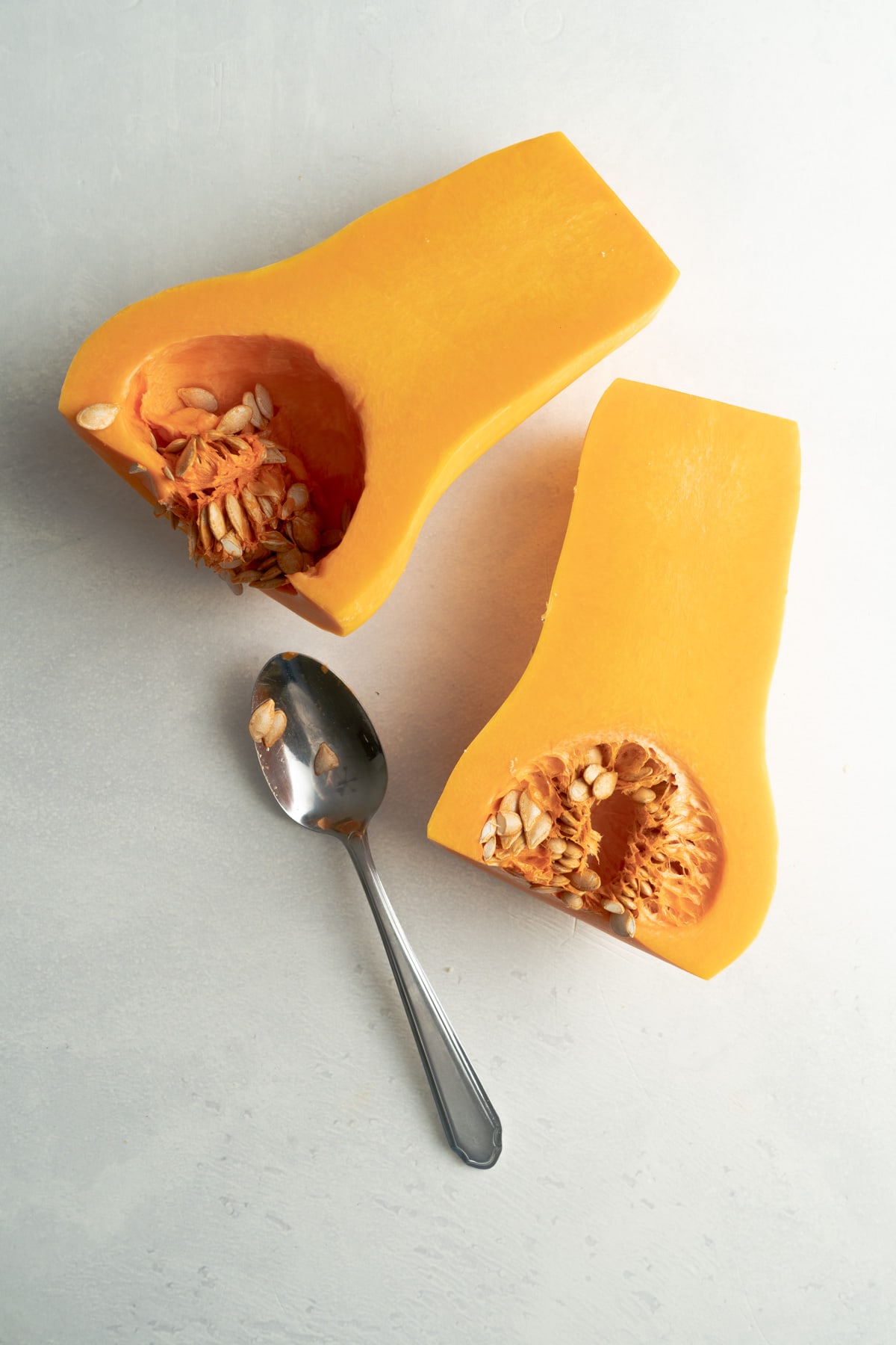 Removing seeds from a butternuts squash