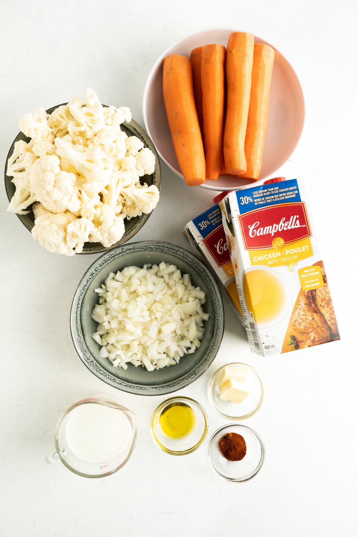 Ingredients for a carrot soup recipe.