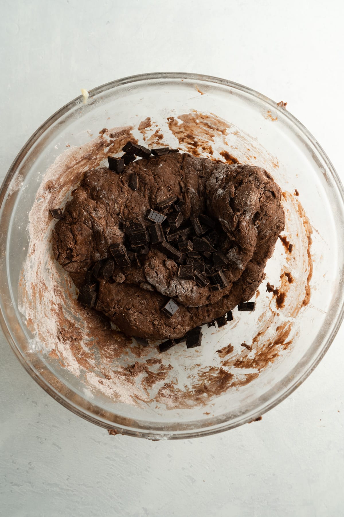 Unbaked chocolate chip hot cross buns dough.