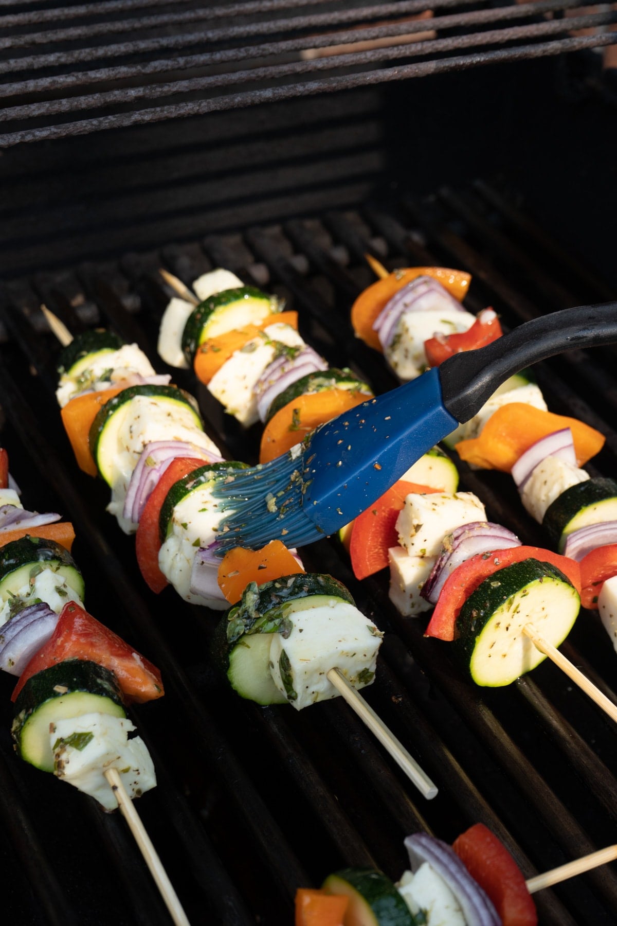 A Halloumi kebab recipe on the grill.