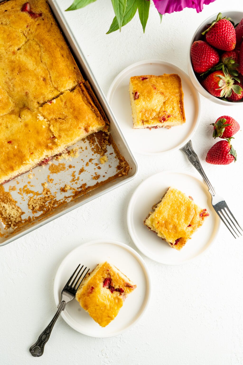 An Easy Strawberry Vanilla Cake made with Cake Mix