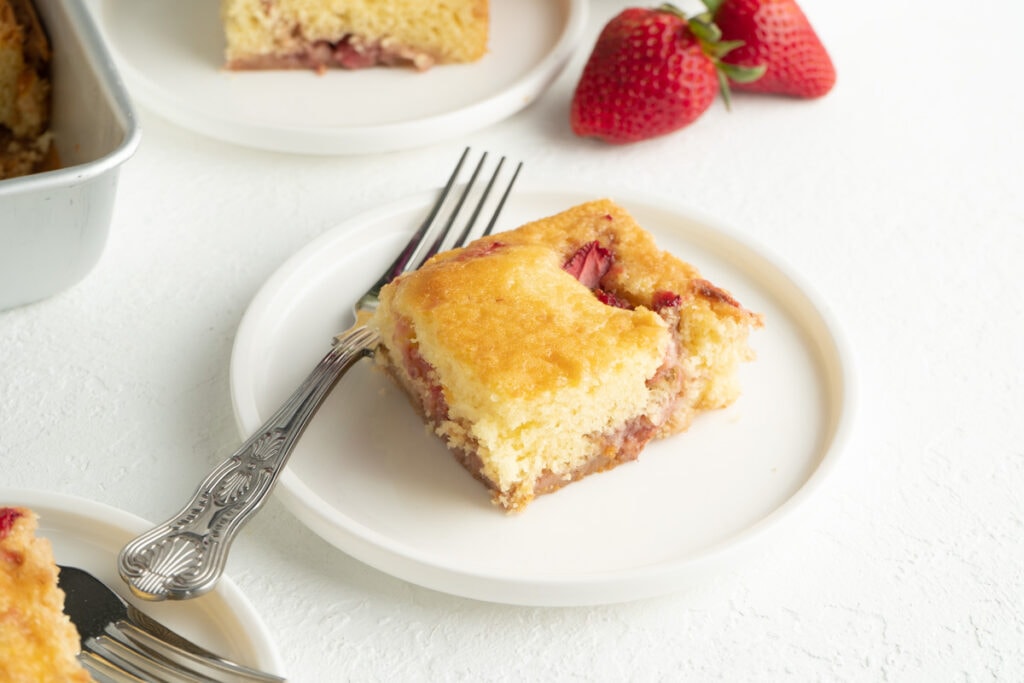 An Easy Strawberry Vanilla Cake made with Cake Mix