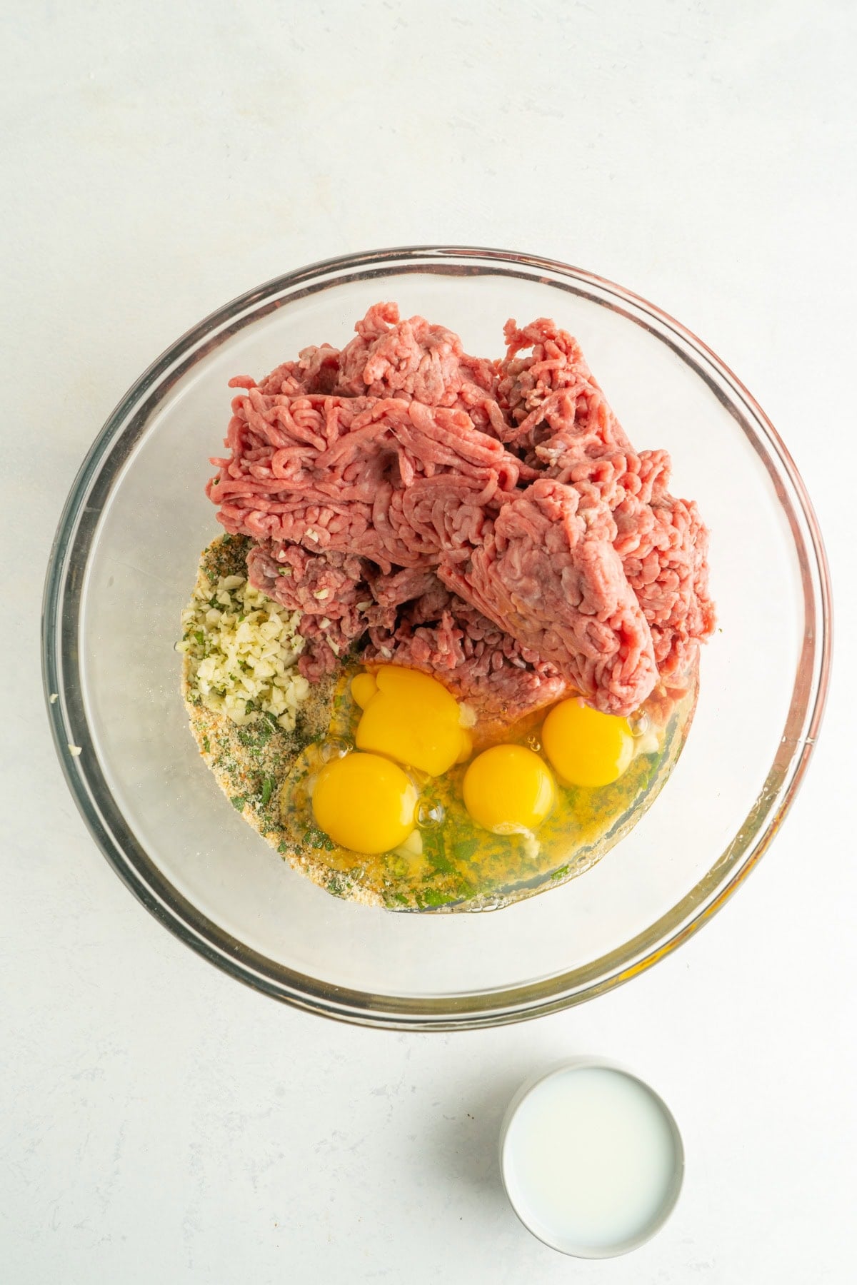 Ingredients for an easy Italian meatball recipe in a bowl.