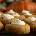 A close up of pumpkin cream cheese cookies.