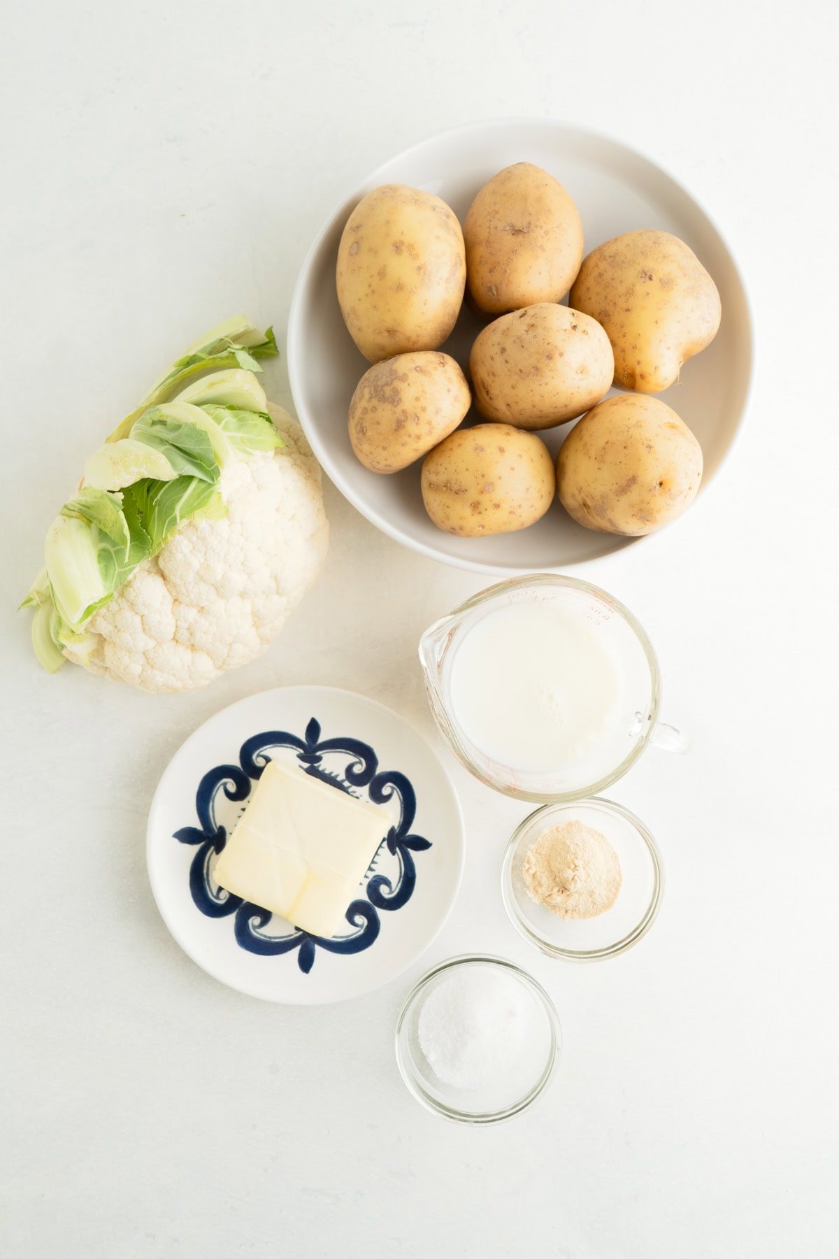 Ingredients for cauliflower and potato mash.